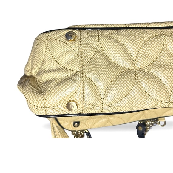 Vintage! Eric Javits quilted leather shoulder bag in tan with black patent trim - Picture 7 of 13